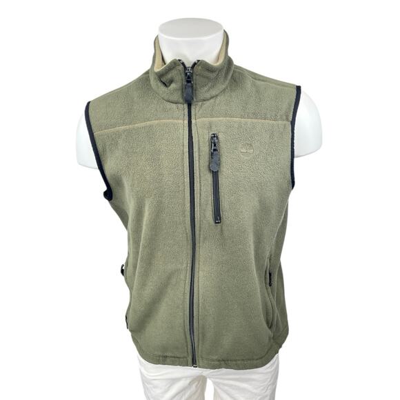 Timberland Men's Green Sleeveless Fleece Full Zip Sweater Vest Jacket Top Size L - Picture 1 of 4